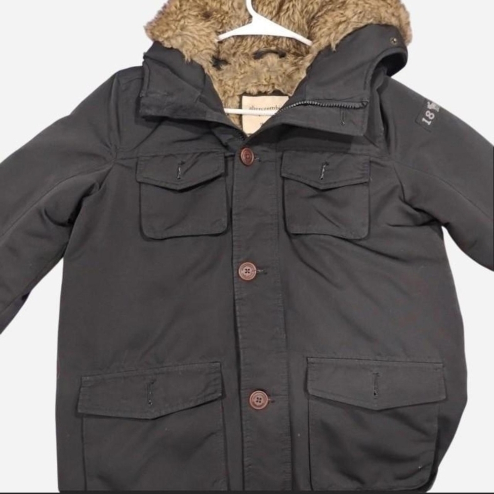 Abercrombie & Fitch Black Puffer Jacket with Faux Fur Hood